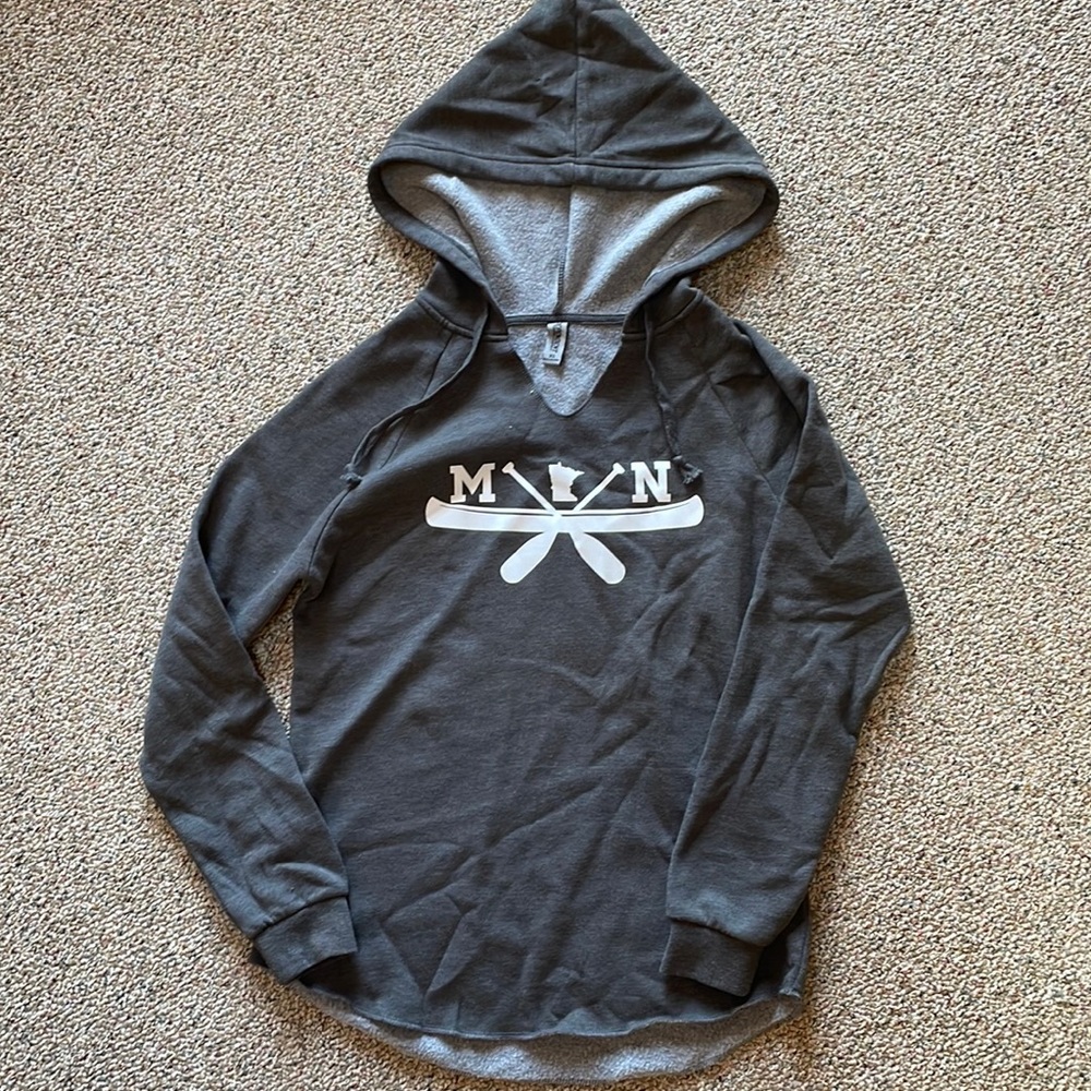 Minnesota pride cost grey hoodie. Canoe/paddle decal on front.